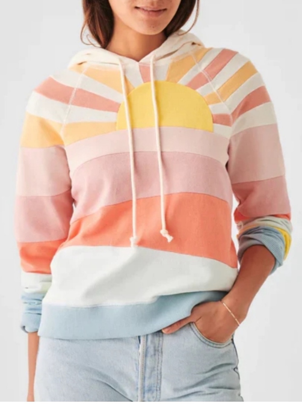 Faherty Hoodie Soleil Stripe Patchwork Sun Beach Design Sz. M